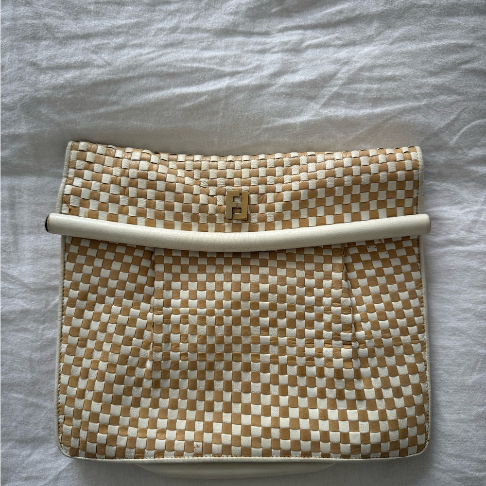 Fendi Tan and White Checkered Bag